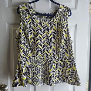 Worthington Animal Kingdom Print Peplum Top Women's 2X Yellow Black White